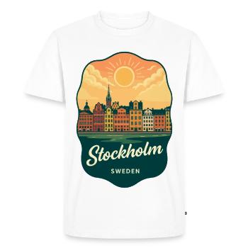 Stockholm Gamla Stan Retro Sunset Badge - Men's Premium Organic T-Shirt - white - Front - Nico (187cm)