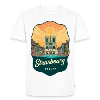 Insigne rétro du coucher de soleil de la cathédrale de Strasbourg - T-shirt Premium bio Homme - blanc - Devant - Nico (187cm)