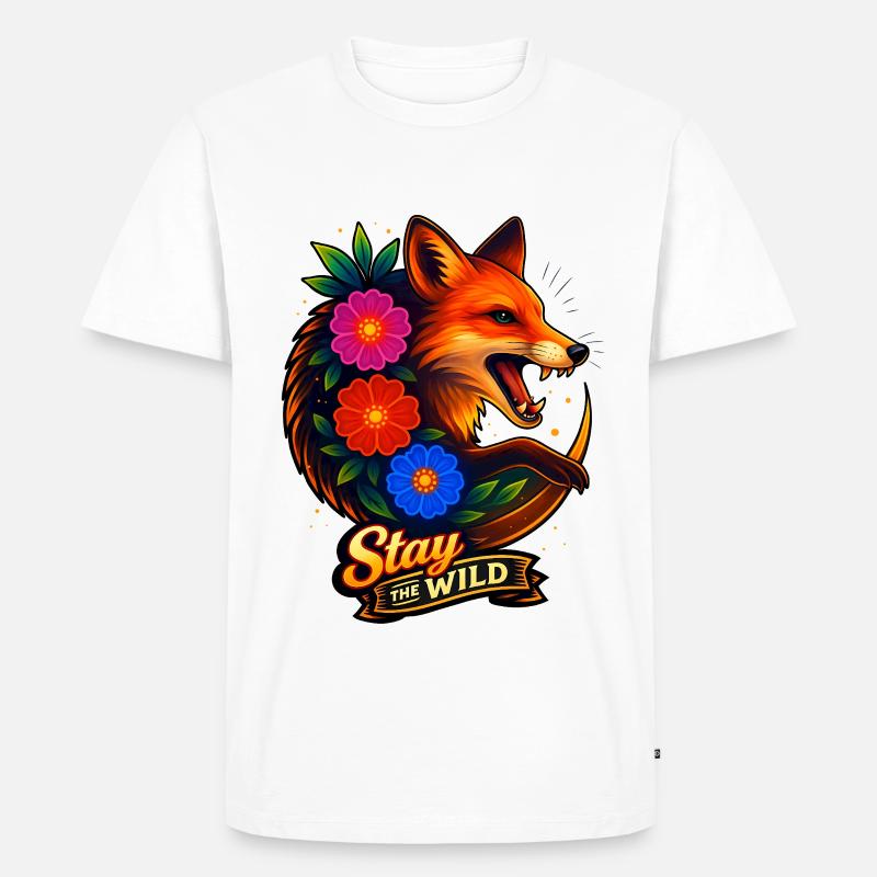 Fuchs mit Blumen Bleib wild - Männer Premium Bio T-Shirt - Weiß