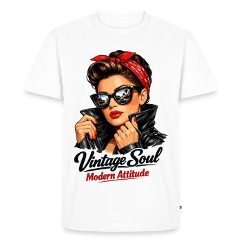 Attitude Soul Moderne Vintage – Pin-Up cool - T-shirt Premium bio Homme - blanc - Devant - Nico (187cm)