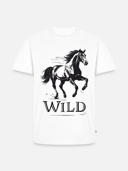 Wildes Pferd im Schwarzweiß - Männer Premium Bio T-Shirt - Weiß
