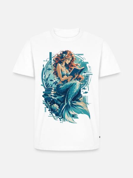 Meerjungfrau im Lesezauber: Bücherwurm - Männer Premium Bio T-Shirt - Weiß