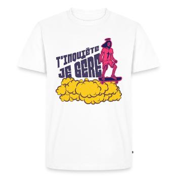 T'inquiète je gère - T-shirt Premium bio Homme - blanc - Devant - Nico (187cm)