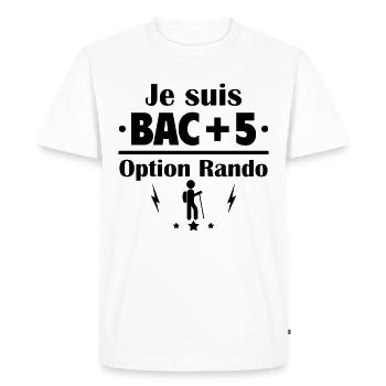 Bac+5 option rando, fête des pères, cadeau de noël - T-shirt Premium bio Homme - blanc - Devant - Nico (187cm)