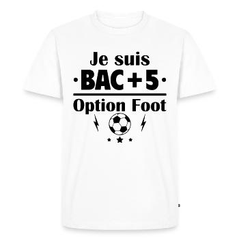 Bac+5 option foot , fête des pères, cadeau de noël - T-shirt Premium bio Homme - blanc - Devant - Nico (187cm)