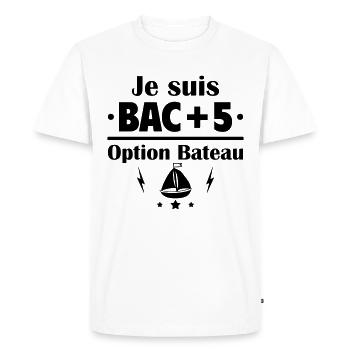 Bac+5 option bateau, fête des pères,cadeau de noël - T-shirt Premium bio Homme - blanc - Devant - Nico (187cm)