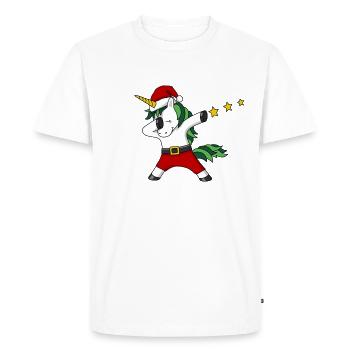 Licorne de Noël tamponnant le Père Noël - T-shirt Premium bio Homme - blanc - Devant - Nico (187cm)