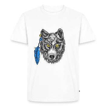 Gray wolf with yellow eyes and earring - Men's Premium Organic T-Shirt - white - Front - Nico (187cm)