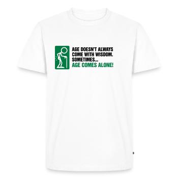 With age comes mostly only age - Men's Premium Organic T-Shirt - white - Front - Nico (187cm)