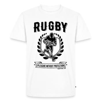 RugbyFool.com. Pleasure without Protection. - Men's Premium Organic T-Shirt - white - Front - Nico (187cm)