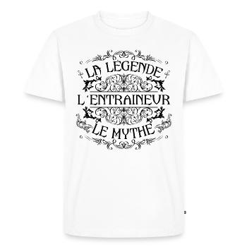 Entraineur | la légende Entraineur le mythe - T-shirt Premium bio Homme - blanc - Devant - Nico (187cm)