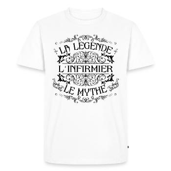Infirmier | la légende Infirmier le mythe - T-shirt Premium bio Homme - blanc - Devant - Nico (187cm)