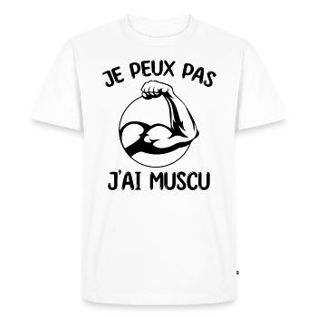 Musculation | J'peux pas j'ai muscu !! - T-shirt Premium bio Homme - blanc - Devant - Nico (187cm)