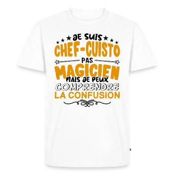 Chef-Cuistot pas Magicien | le Meilleur Chef-Cuis - T-shirt Premium bio Homme - blanc - Devant - Nico (187cm)