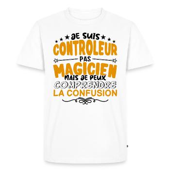 Controleur pas Magicien | le Meilleur Controleur - T-shirt Premium bio Homme - blanc - Devant - Nico (187cm)
