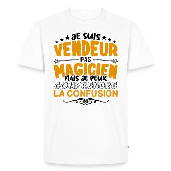 Vendeur pas Magicien | le Meilleur Vendeur cadeau - T-shirt Premium bio Homme - blanc - Devant - Nico (187cm)