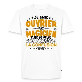 Ouvrier pas Magicien | le Meilleur Ouvrier cadeau - T-shirt Premium bio Homme - blanc - Devant - Nico (187cm)