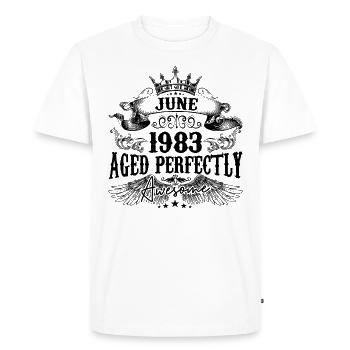 1983| June Aged Perfectly 1983 birthday gift - Men's Premium Organic T-Shirt - white - Front - Nico (187cm)