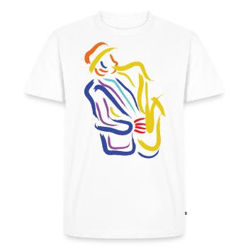 Saxophoniste abstrait Musicien de jazz - Pour saxophones - T-shirt Premium bio Homme - blanc - Devant - Nico (187cm)