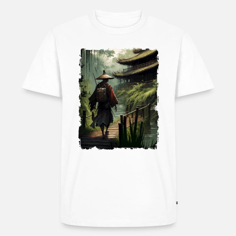 Samurai Japanischer Tempel Brücke Fluss - Männer Premium Bio T-Shirt - Weiß
