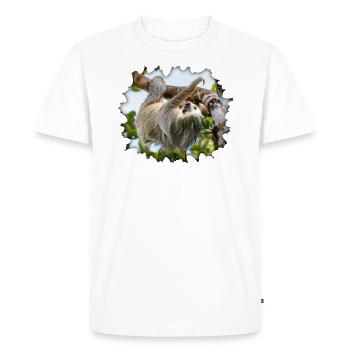 Paresseux à deux doigts accroché dans un arbre - T-shirt Premium bio Homme - blanc - Devant - Nico (187cm)