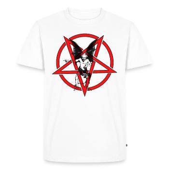 Pentagramme-Rouge-Diable-Noir - T-shirt Premium bio Homme - blanc - Devant - Nico (187cm)