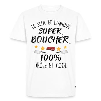 Super Papa Boucher Cadeau Homme Boucherie - T-shirt Premium bio Homme - blanc - Devant - Nico (187cm)