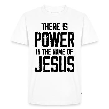 Il y a de la puissance dans le nom de Jésus - T-shirt Premium bio Homme - blanc - Devant - Nico (187cm)