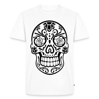 Tête de mort traditionnelle « sugar skull » du Mexique - T-shirt Premium bio Homme - blanc - Devant - Nico (187cm)