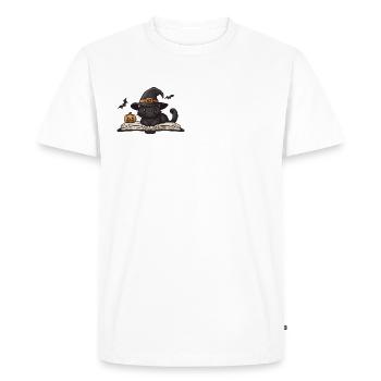 Chemise d’Halloween chat noir, T-shirt chat sorcière - T-shirt Premium bio Homme - blanc - Devant - Nico (187cm)