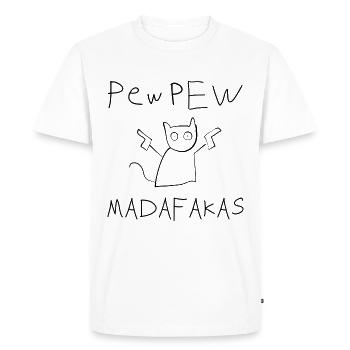 Pew Pew Funny Gamer Cat - Saying - Men's Premium Organic T-Shirt - white - Front - Nico (187cm)