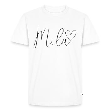 Mila Nom Prénom Fille - T-shirt Premium bio Homme - blanc - Devant - Nico (187cm)