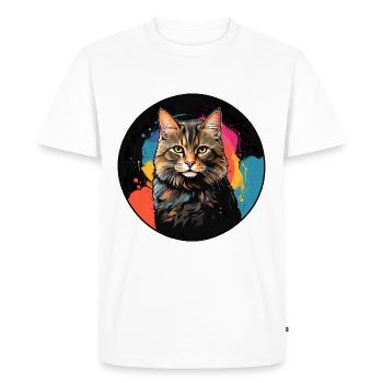 Portrait de chat mignon en technique d'aquarelle dans un cercle - T-shirt Premium bio Homme - blanc - Devant - Nico (187cm)
