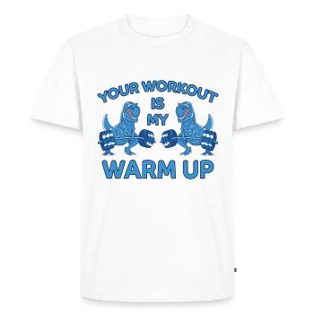 Entraînement Échauffement T-Rex Dinosaur Fitness Cadeau - T-shirt Premium bio Homme - blanc - Devant - Nico (187cm)