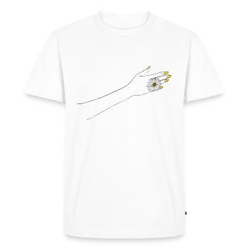 Hand with flower - outline - Men's Premium Organic T-Shirt - white - Front - Nico (187cm)