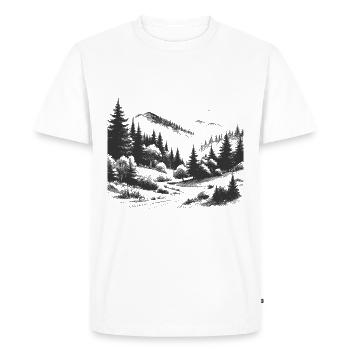 Dessin de paysage de montagnes forestières - T-shirt Premium bio Homme - blanc - Devant - Nico (187cm)