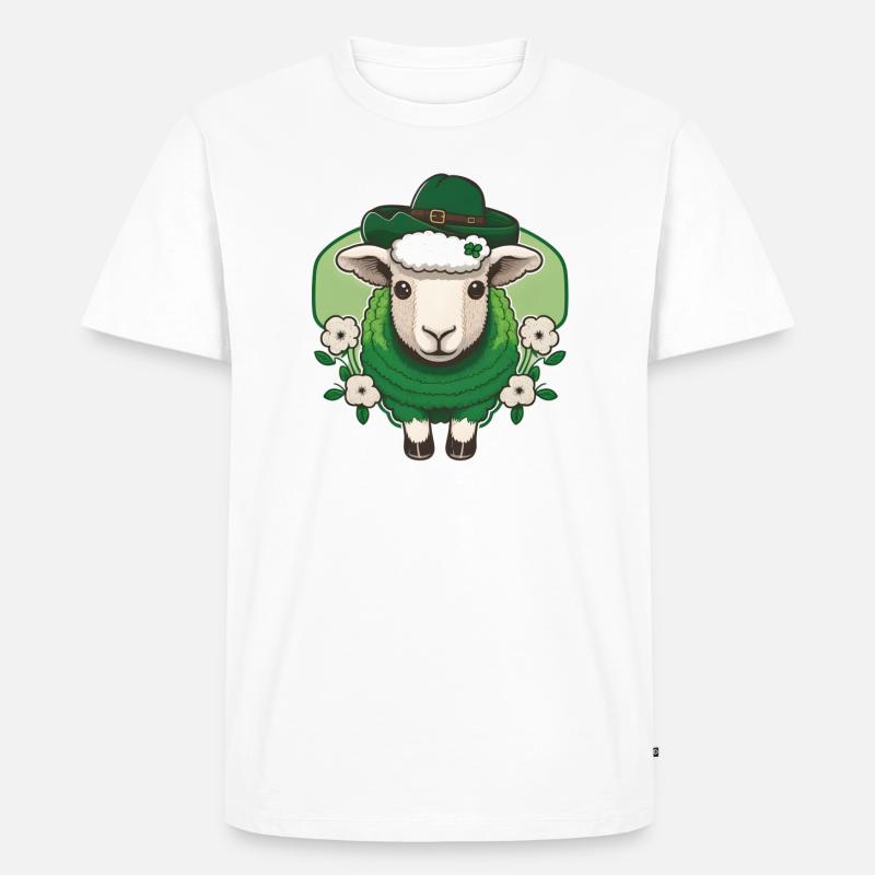 Mouton de la Saint-Patrick avec des fleurs - T-shirt Premium bio Homme - blanc