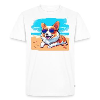 Corgi allongé sur une plage - T-shirt Premium bio Homme - blanc - Devant - Nico (187cm)