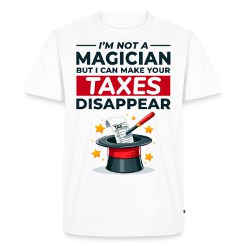 Comptable Magicien Faire disparaître les impôts Drôle - T-shirt Premium bio Homme - blanc - Devant - Nico (187cm)