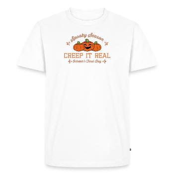 Design Halloween Creep it Real, Citrouille Automne - T-shirt Premium bio Homme - blanc - Devant - Nico (187cm)