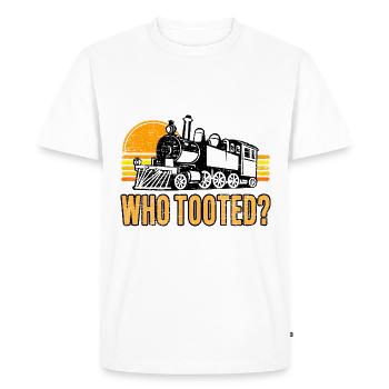 Who Tooted Funny Retro Model Railroad Steam Trains - Men's Premium Organic T-Shirt - white - Front - Nico (187cm)