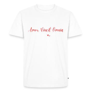 Amor Vincit Omnia (L’amour conquiert tout) - T-shirt Premium bio Homme - blanc - Devant - Nico (187cm)