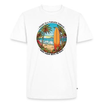 Évadez-vous dans un paradis pixélisé - T-shirt Premium bio Homme - blanc - Devant - Nico (187cm)