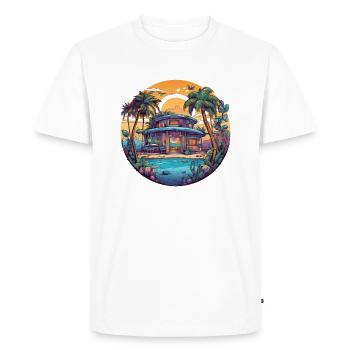 Transport yourself to a pixelated beach party - Men's Premium Organic T-Shirt - white - Front - Nico (187cm)