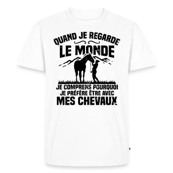 Je préfère être avec mes chevaux - T-shirt Premium bio Homme - blanc - Devant - Nico (187cm)