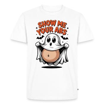 Montrez-moi votre ABS - Halloween Ghost Exposed Belly - T-shirt Premium bio Homme - blanc - Devant - Nico (187cm)