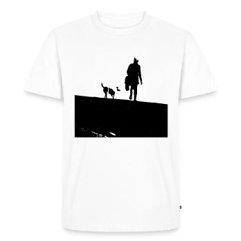 A Walk with my dog - Spaziergang mit dem Hund - Men's Premium Organic T-Shirt - white - Front - Nico (187cm)