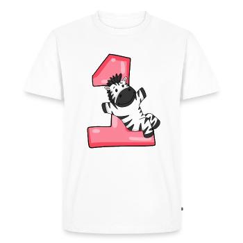 1 an - Inscription - Motif zèbre - T-shirt Premium bio Homme - blanc - Devant - Nico (187cm)