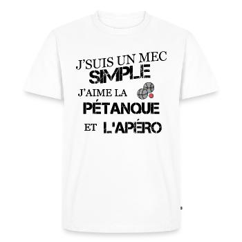 Mec simple humour pétanque - T-shirt Premium bio Homme - blanc - Devant - Nico (187cm)