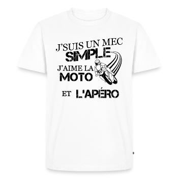 Mec simple humour moto - T-shirt Premium bio Homme - blanc - Devant - Nico (187cm)